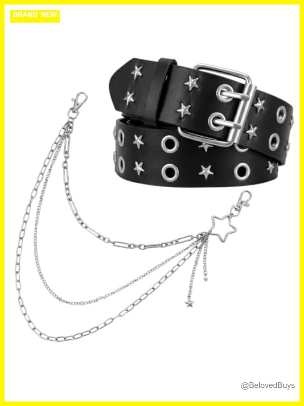 Y2K Star Studded PU Leather Belt with Pants Chain Punk Grunge